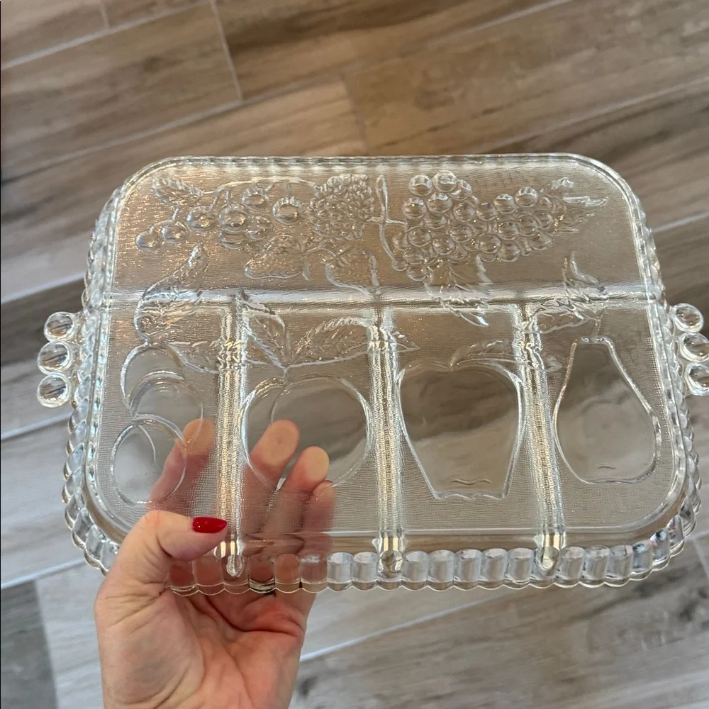 Vintage Indiana Glass fruit motif divided tray